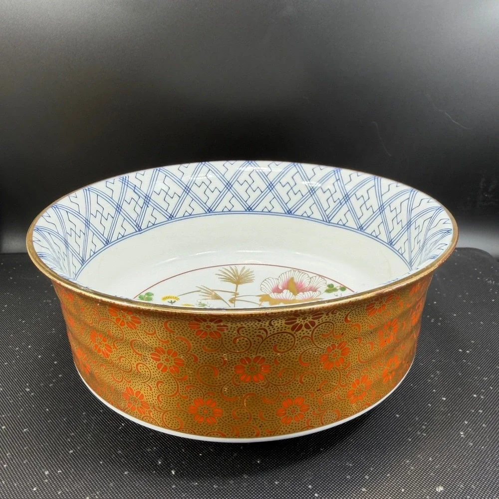 Japanese Imari‎ Porcelain Bowl Dish Gold Orange Floral Gilded Centerpiece Marked